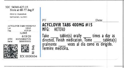 Image Description (Acyclovir 400mg    15ct    54348 627 15)